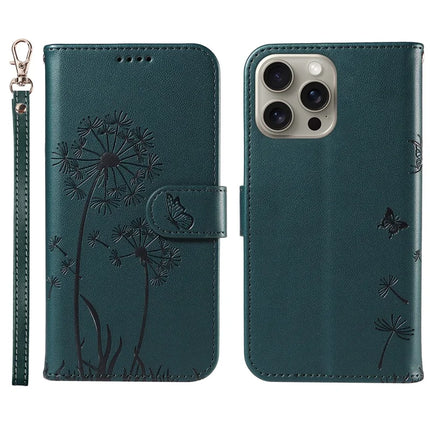 For iPhone 15 Pro Max Leather Case Wallet Phone Cover Dandelion Imprint - Blue