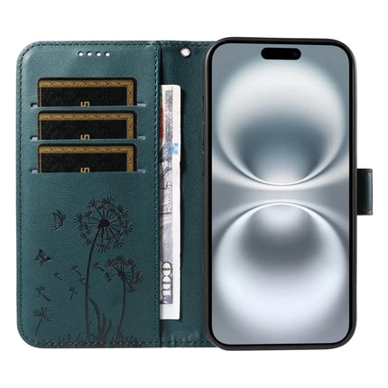 For iPhone 16 Leather Case Wallet Phone Cover Dandelion Imprint