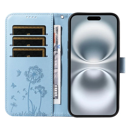 For iPhone 16 Plus Leather Case Wallet Phone Cover Dandelion Imprint