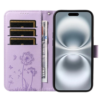 For iPhone 16 Plus Leather Case Wallet Phone Cover Dandelion Imprint