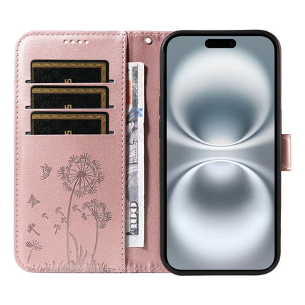 For iPhone 16 Plus Leather Case Wallet Phone Cover Dandelion Imprint