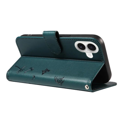 For iPhone 16 Plus Leather Case Wallet Phone Cover Dandelion Imprint