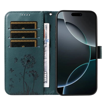 For iPhone 16 Pro Max Leather Case Wallet Phone Cover Dandelion Imprint
