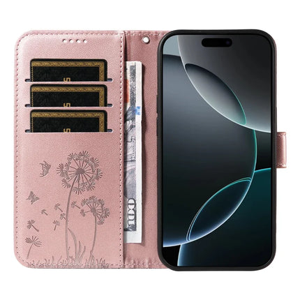 For iPhone 16 Pro Max Leather Case Wallet Phone Cover Dandelion Imprint