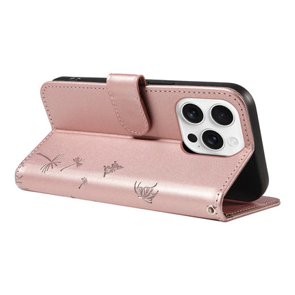 For iPhone 16 Pro Max Leather Case Wallet Phone Cover Dandelion Imprint