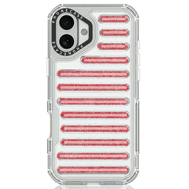 For iPhone 16 Plus Case Capsule Glitter PC + TPU Phone Protective Cover - Red