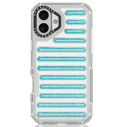 For iPhone 16 Plus Case Capsule Glitter PC + TPU Phone Protective Cover - Transparent Blue