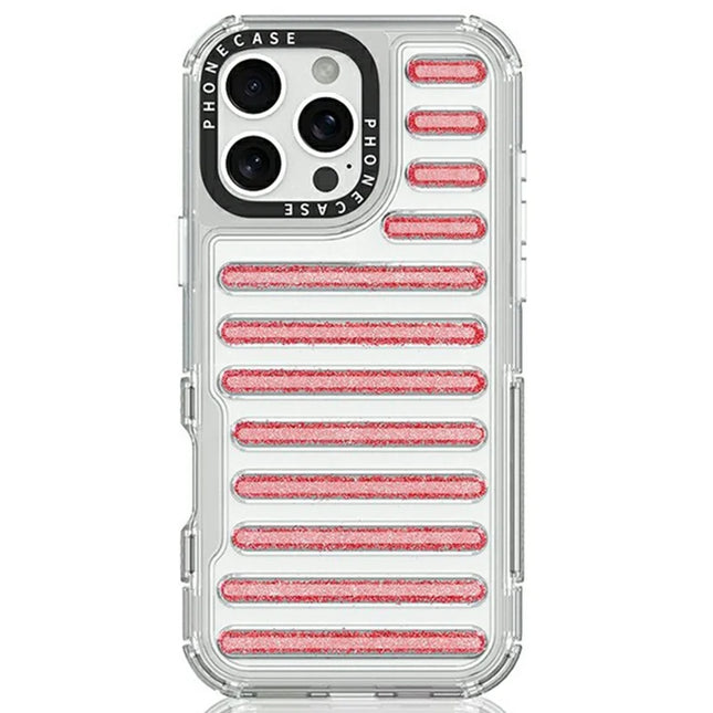 For iPhone 16 Pro Case Capsule Glitter PC + TPU Phone Protective Cover - Red