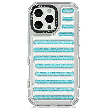 For iPhone 16 Pro Max Case Capsule Glitter PC + TPU Phone Protective Cover - Transparent Blue