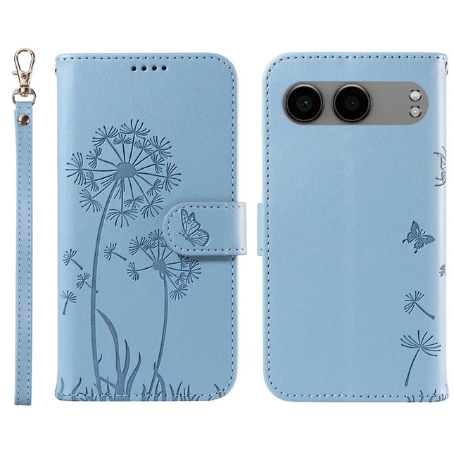 For OnePlus Nord 4 Leather Case Wallet Phone Cover Dandelion Imprint - Sky Blue