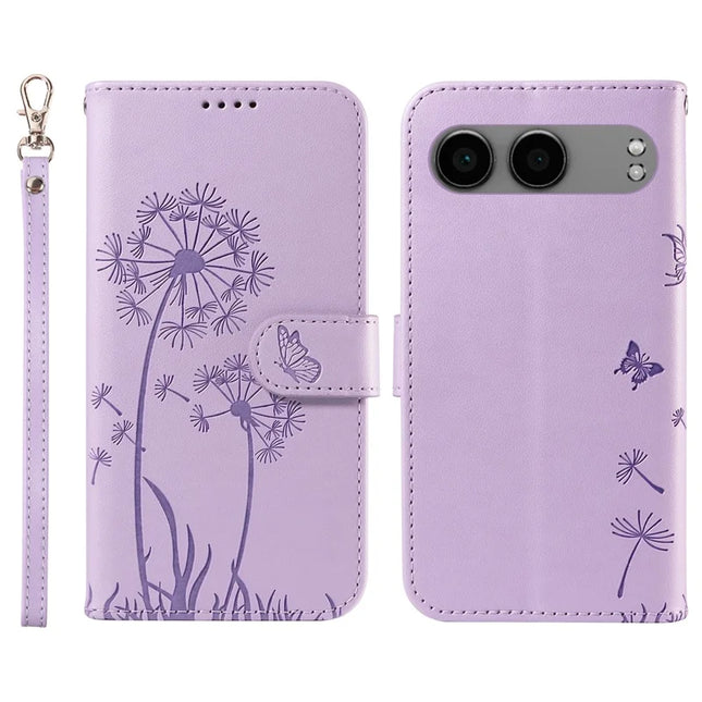 For OnePlus Nord 4 Leather Case Wallet Phone Cover Dandelion Imprint - Purple