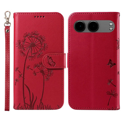 For OnePlus Nord 4 Leather Case Wallet Phone Cover Dandelion Imprint - Red