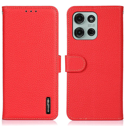 KHAZNEH For Motorola Moto G75 5G Phone Case Genuine Cow Leather Flip Cover - Red