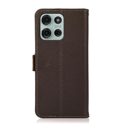 KHAZNEH For Motorola Moto G75 5G Phone Case Genuine Cow Leather Cover RFID Blocking