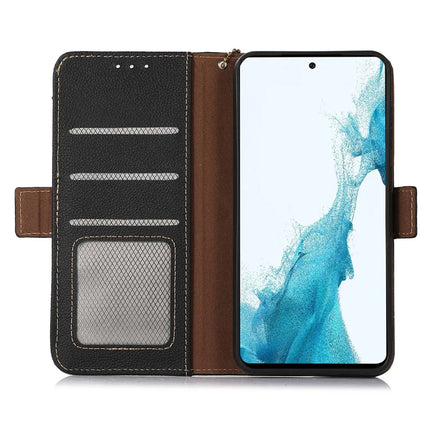 TJ For Motorola Moto G75 5G Case RFID Blocking Genuine Cow Leather Phone Cover