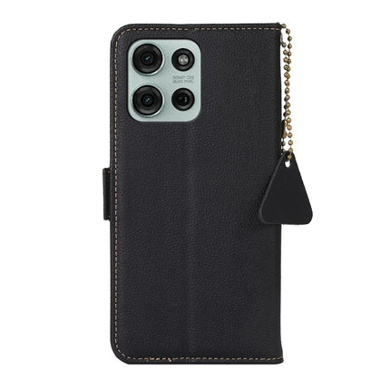 TJ For Motorola Moto G75 5G Case RFID Blocking Genuine Cow Leather Phone Cover