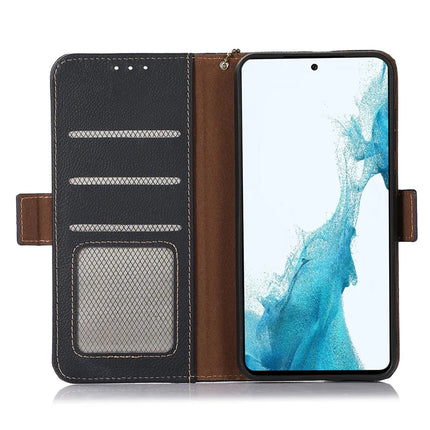 TJ For Motorola Moto G75 5G Case RFID Blocking Genuine Cow Leather Phone Cover
