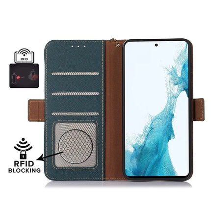 TJ For Motorola Moto G75 5G Case RFID Blocking Genuine Cow Leather Phone Cover