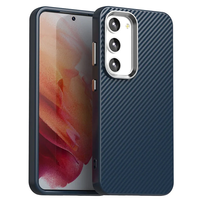 For Samsung Galaxy S23 Case Cell Phone Hybrid Back Cover Carbon Fiber Texture - Blue