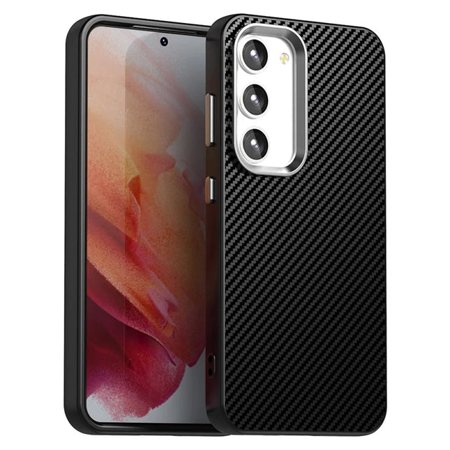 For Samsung Galaxy S23 Case Cell Phone Hybrid Back Cover Carbon Fiber Texture - Black