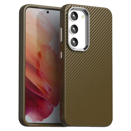 For Samsung Galaxy S23 Case Cell Phone Hybrid Back Cover Carbon Fiber Texture - Brown