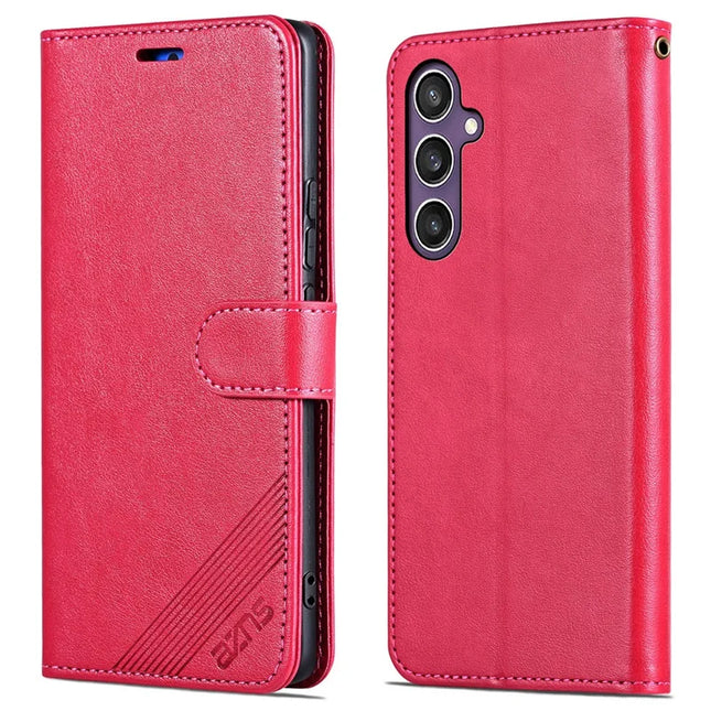 AZNS For Samsung Galaxy A55 5G Case Anti-Scratch PU Leather Stand Wallet Phone Cover - Red