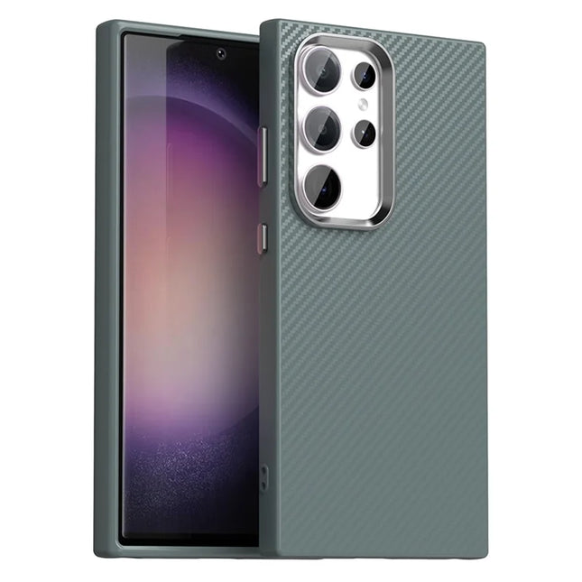 For Samsung Galaxy S23 Ultra Case Cell Phone Hybrid Back Cover Carbon Fiber Texture - Grey
