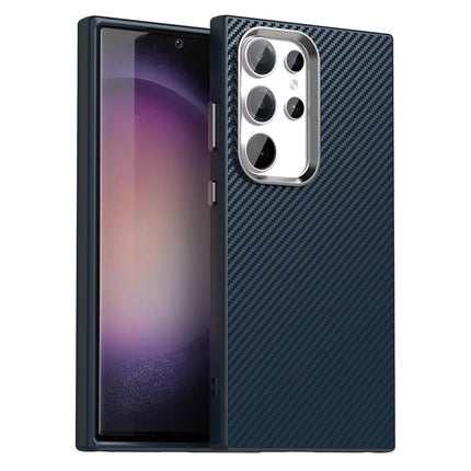 For Samsung Galaxy S23 Ultra Case Cell Phone Hybrid Back Cover Carbon Fiber Texture - Blue