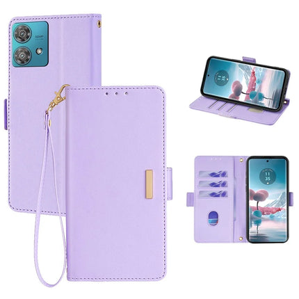 For Motorola Edge 40 Neo 5G Leather Wallet Case RFID Blocking Stand Cover with Hand Strap - Purple