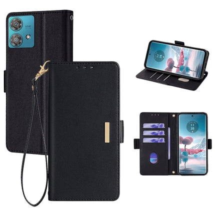 For Motorola Edge 40 Neo 5G Leather Wallet Case RFID Blocking Stand Cover with Hand Strap - Black