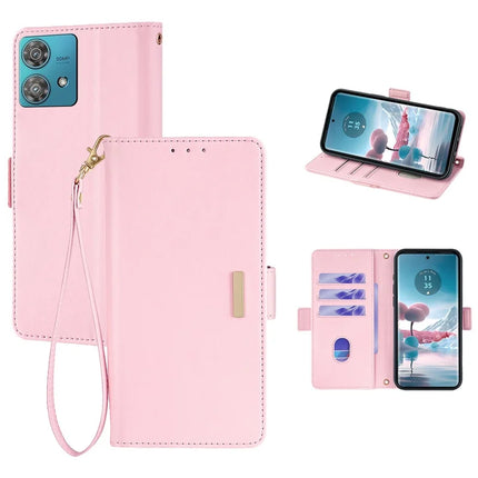 For Motorola Edge 40 Neo 5G Leather Wallet Case RFID Blocking Stand Cover with Hand Strap - Pink