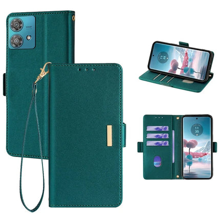 For Motorola Edge 40 Neo 5G Leather Wallet Case RFID Blocking Stand Cover with Hand Strap - Green