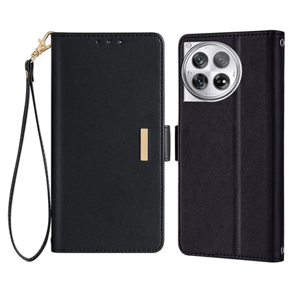 For OnePlus 12 5G Leather Wallet Case RFID Blocking Stand Cover with Hand Strap - Black