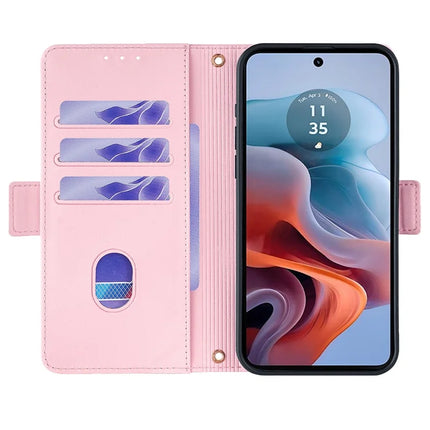 For Motorola Moto G34 5G Leather Wallet Case RFID Blocking Stand Cover with Hand Strap