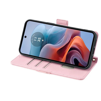 For Motorola Moto G34 5G Leather Wallet Case RFID Blocking Stand Cover with Hand Strap