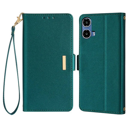 For Motorola Moto G34 5G Leather Wallet Case RFID Blocking Stand Cover with Hand Strap - Green