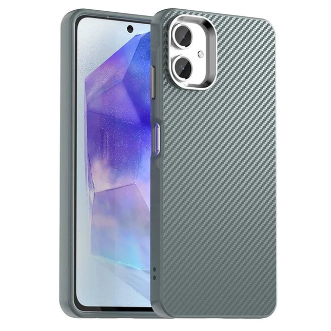 For Samsung Galaxy A06 Case Cell Phone Hybrid Back Cover Carbon Fiber Texture - Grey