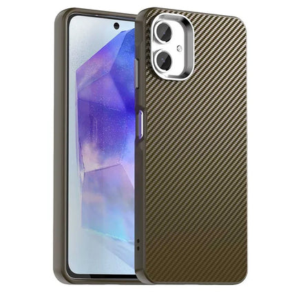 For Samsung Galaxy A06 Case Cell Phone Hybrid Back Cover Carbon Fiber Texture - Brown