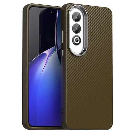 For Oppo K12 / OnePlus Nord CE4 5G Case Cell Phone Hybrid Back Cover Carbon Fiber Texture - Brown