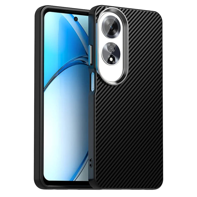 For Oppo A60 4G Case Cell Phone Hybrid Back Cover Carbon Fiber Texture - Black