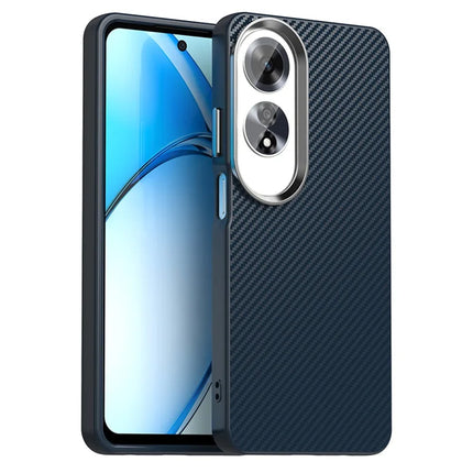 For Oppo A60 4G Case Cell Phone Hybrid Back Cover Carbon Fiber Texture - Blue