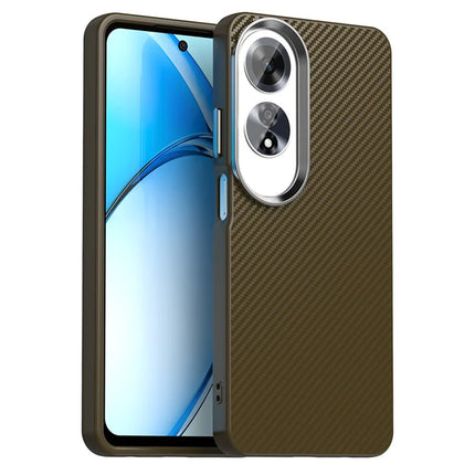 For Oppo A60 4G Case Cell Phone Hybrid Back Cover Carbon Fiber Texture - Brown