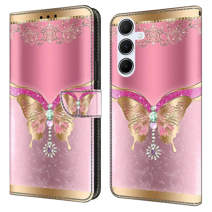 For Samsung Galaxy A16 5G  /  4G Case 3D Pattern PU Leather Wallet Phone Cover with Stand - Pink  /  Gold Butterfly