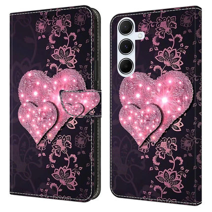 For Samsung Galaxy A16 5G  /  4G Case 3D Pattern PU Leather Wallet Phone Cover with Stand - Lace Hearts