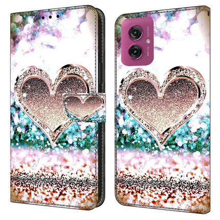 For Motorola Moto G55 5G Case 3D Pattern PU Leather Wallet Phone Cover with Stand - Pink Diamond Heart