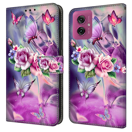 For Motorola Moto G55 5G Case 3D Pattern PU Leather Wallet Phone Cover with Stand - Butterflies  /  Flowers
