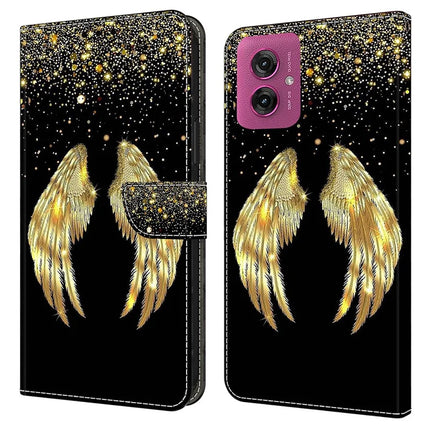 For Motorola Moto G55 5G Case 3D Pattern PU Leather Wallet Phone Cover with Stand - Gold Wing