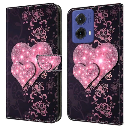 For Motorola Moto G85 5G Case 3D Pattern PU Leather Wallet Phone Cover with Stand - Lace Hearts