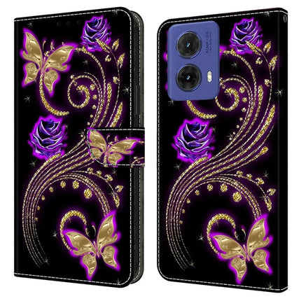 For Motorola Moto G85 5G Case 3D Pattern PU Leather Wallet Phone Cover with Stand - Purple Flowers  /  Butterflies