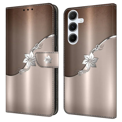 For Samsung Galaxy A36 5G / A56 5G Case Magnetic Clasp 3D Pattern Leather Wallet Phone Cover - Silver Flower